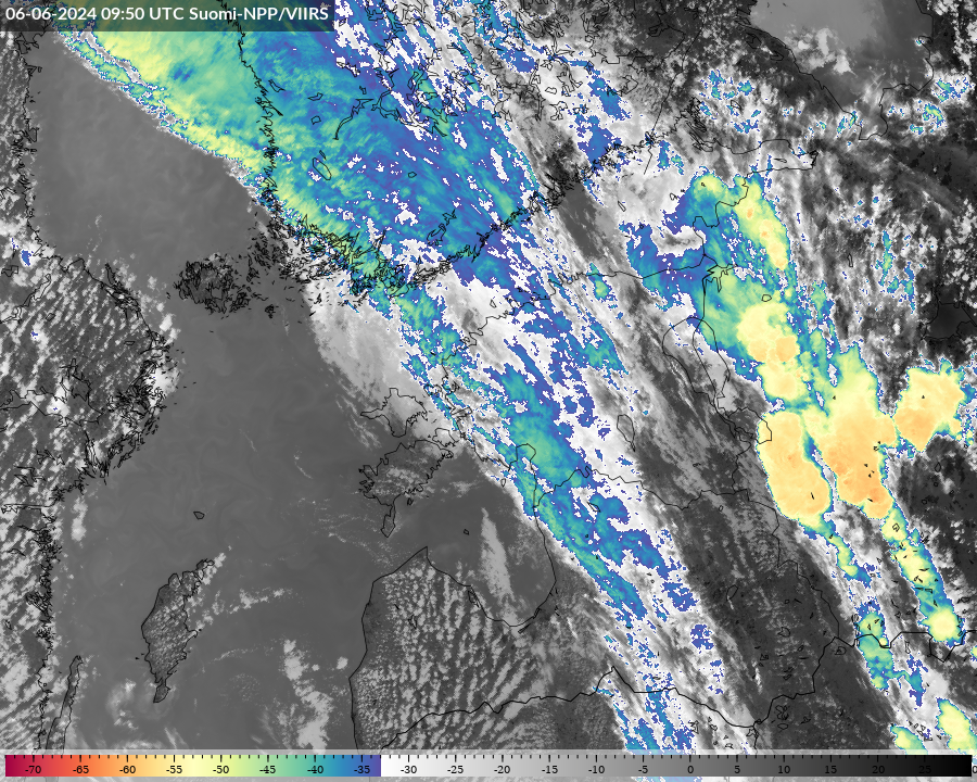 Simuleeritud MTG(VIIRS) Sandwich RGB vs. MSG(SEVIRI) Sandwich RGB (06.06.2024 11:24UTC)