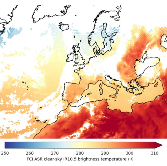 Heledustemperatuur mõõdetud IR10.5 kanalis selge taeva tingimustes (Euroopa kohal)