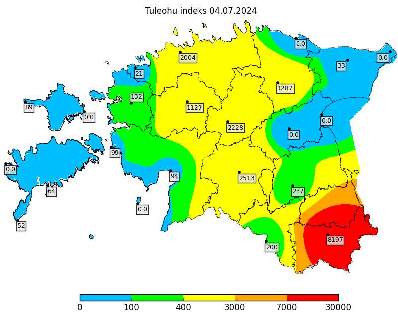 tuleohuindeks Eesti kaardil