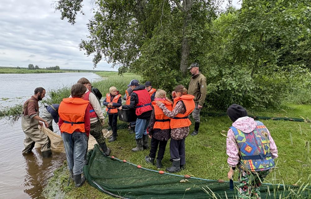 lapsed kala võrkudega püüdmas